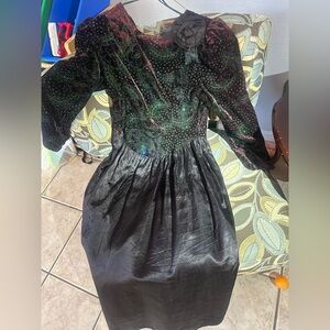 Vintage 80s Gunne Sax Dress Womens 14 
Black Green Jessica McClintock Velvet